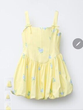 Zara Yellow Floral Bubble Hem Dress
